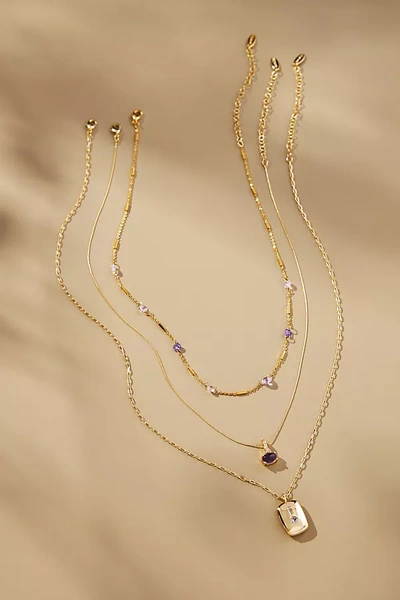 By Anthropologie Gold-plated Birthstone Necklaces, Set Of 3 In Purple
