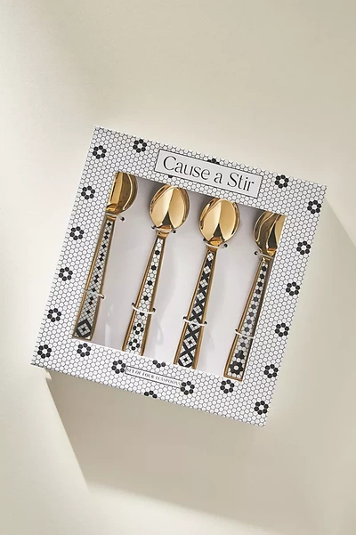 Anthropologie Bistro Tile Teaspoons, Set Of 4 In Gold
