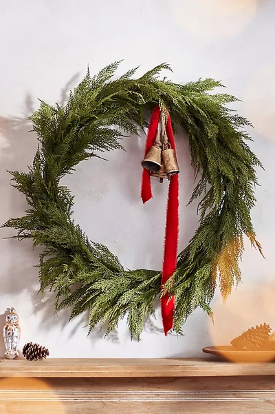 Terrain Faux Cedar Hinged Wreath In Green