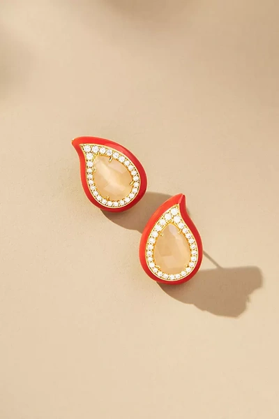 By Anthropologie Festive Embellished Teardrop Post Earrings In Orange