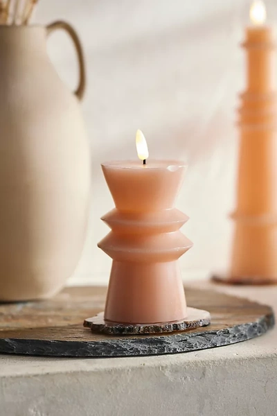 Terrain Flameless Geo Pillar Candle, Short In Orange