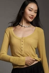 Pilcro Andie Ribbed Tissue Henley Top By  In Yellow