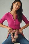Pilcro Andie Ribbed Henley Top By  In Pink