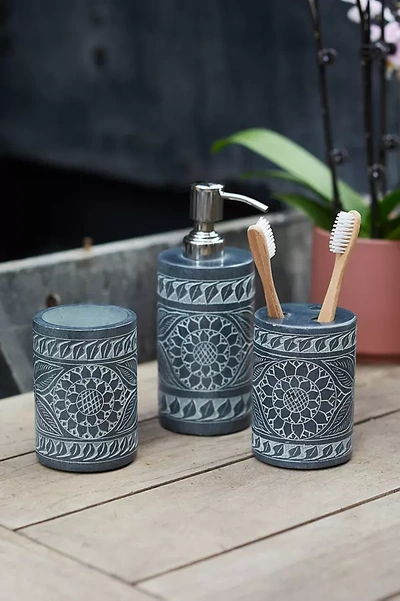 Terrain Floral Etched Soapstone Toothbrush Holder In Multicolor