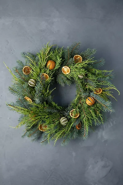 Terrain Fresh Evergreen + Dried Citrus Wreath In Green