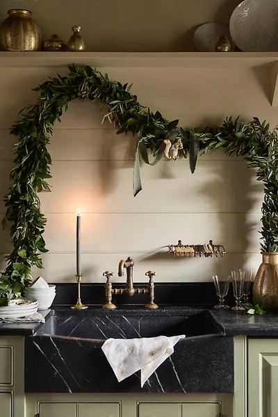 Terrain Fresh Ruscus + Olive Leaf Garland In Gold