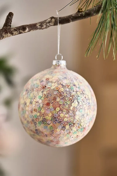 Terrain Frosted Sequin Glass Globe Ornament In Neutral