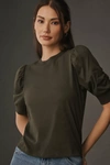Frame Frankie Puff Sleeve Organic Cotton Knit Top In Green