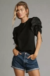 Frame Ruched Sleeve T-shirt In Black