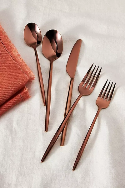 Anthropologie Gaze Mirror Copper Flatware 20-piece Place Setting In Gold