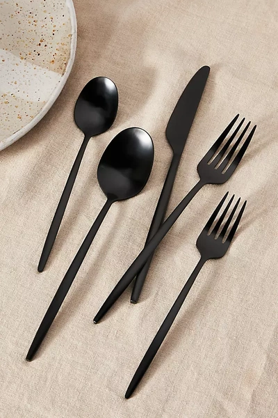 Anthropologie Gaze Satin Flatware 20-piece Place Setting In Black