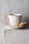 Faiencerie De Gien Gien Filet Bleu Cup & Saucer In Red