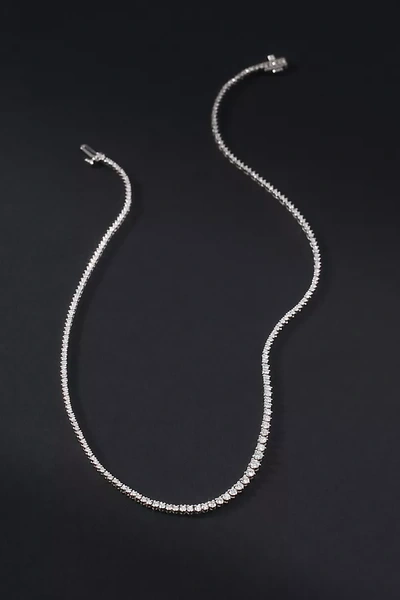 Anthropologie Graduated Diamond Tennis Necklace In Silver