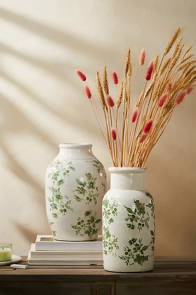 Terrain Green Chinoiserie Column Vase In White