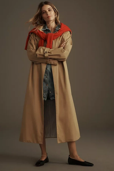 Good American Double-breasted Trench Coat Jacket In Beige