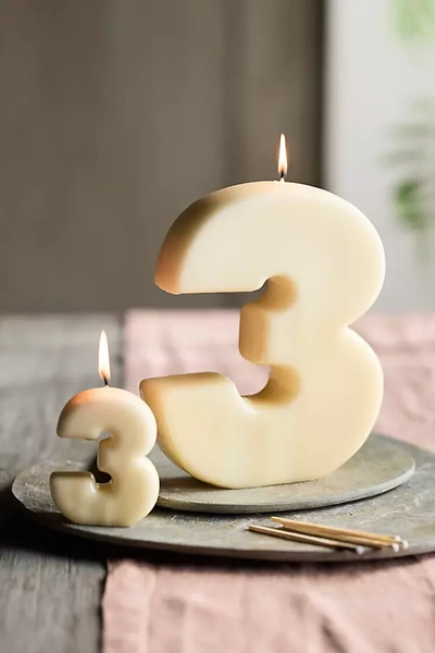 Terrain Hand-dipped Number Candle, 3 In Neutral
