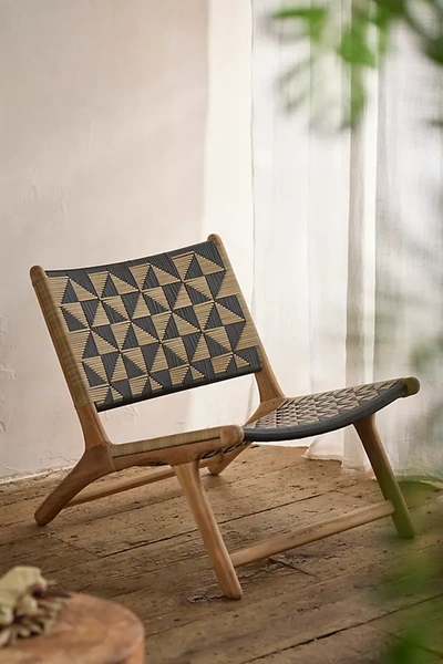 Terrain Havana Wicker + Teak Armless Chair, Black + Natural In Multi