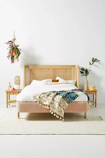 Anthropologie Heatherfield Primrose Valencia Velvet Bed In White
