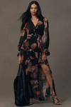 Hutch Long-sleeve V-neck Wrap Maxi Dress In Multicolor