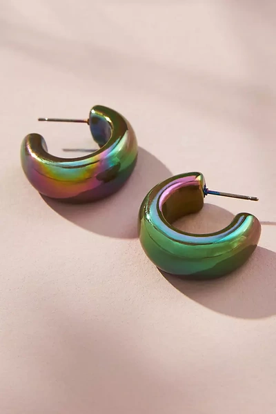 Anthropologie Iridescent Resin Hoop Earrings In Green