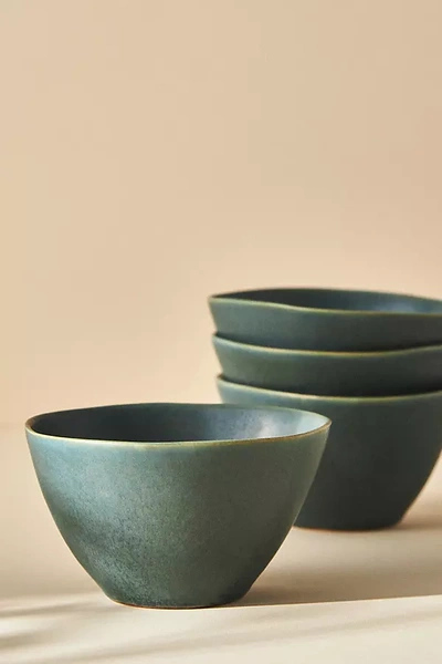 Anthropologie The Jasper Portuguese Stoneware Cereal Bowls, Set Of 4 In Green