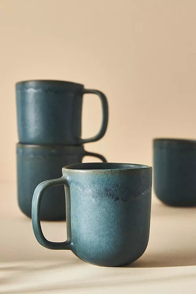 Anthropologie The Jasper Portuguese Stoneware Mugs, Set Of 4 In Green