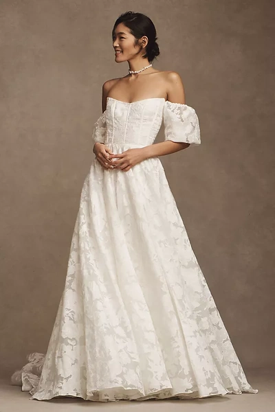 Jenny Yoo Jenny By  Holden Off-the-shoulder Floral Lace Ball-skirt Wedding Gown In White