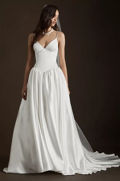 Jenny Yoo Jenny By Sheridan Drop-waist Stretch-satin Wedding Gown In White  | ModeSens