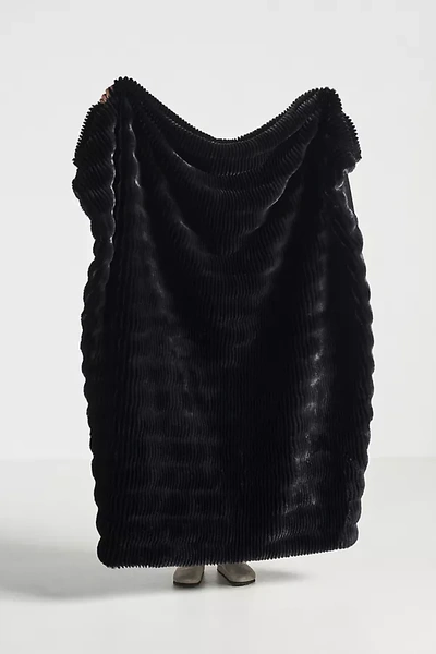 Anthropologie Arden Faux Fur Throw Blanket In Black