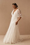 Jenny Yoo Jenny By  Lourdes V-neck Convertible-sleeve Lace Wedding Gown In White