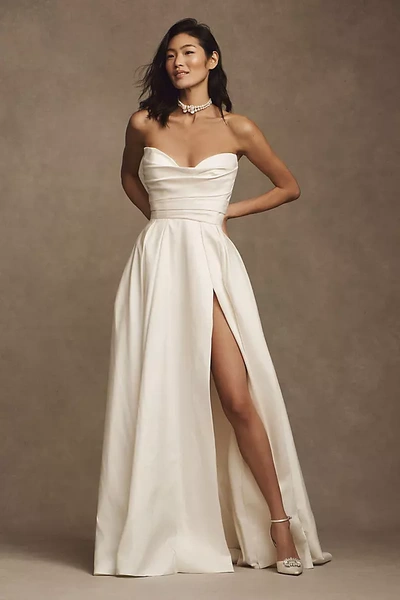 Jenny Yoo Preston Strapless Ball-skirt Taffeta Wedding Gown In White