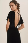 Jenny Yoo Ellis Flutter-sleeve Open-back Stretch Velvet Gown In Black