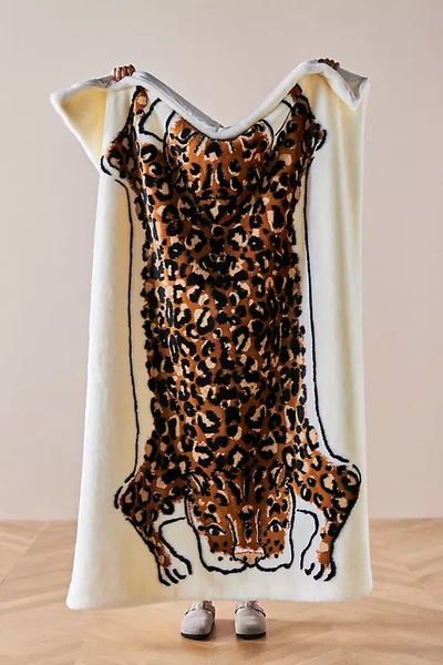 Anthropologie Leopard Faux Fur Throw Blanket