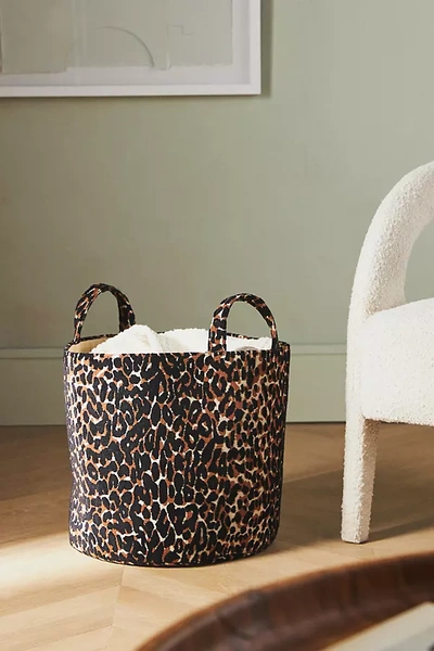 Anthropologie Leopard-print Basket In Brown