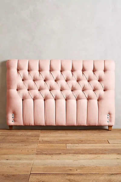 Anthropologie Linen Tufted Lena Headboard In Pink