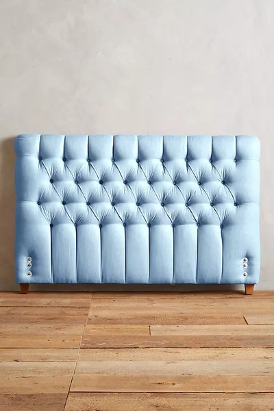 Anthropologie Linen Tufted Lena Headboard In Blue