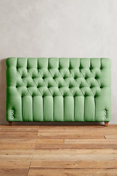 Anthropologie Linen Tufted Lena Headboard In Green