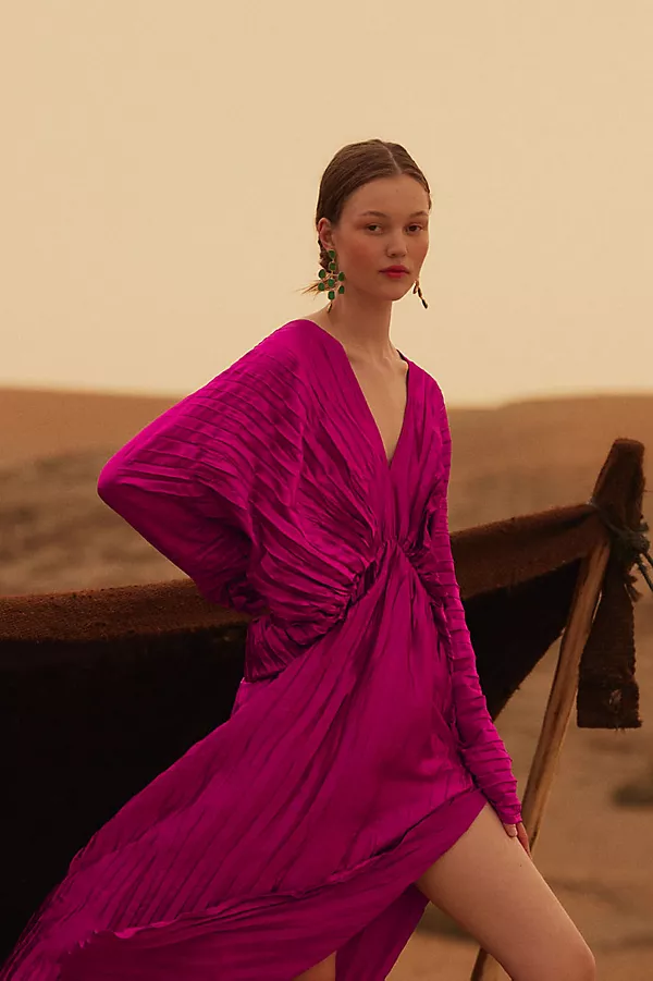 L#39;IDÉE batwing-sleeve pleated dress - Purple