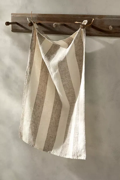 Terrain Lithuanian Linen Dish Towel, Wide Stripe In Gray