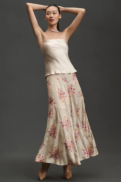 Loveshackfancy Booker Floral-print Satin-jacquard Maxi Skirt In Pink