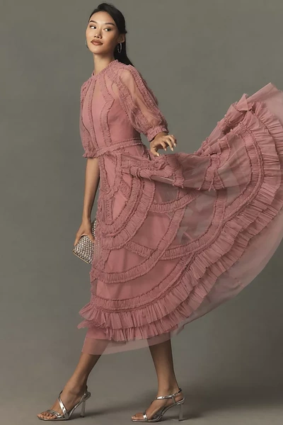 Mac Duggal High-neck A-line Ruffle Dress In Pink