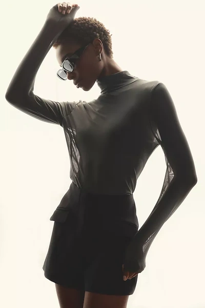 Maeve Mesh Turtleneck In Grey