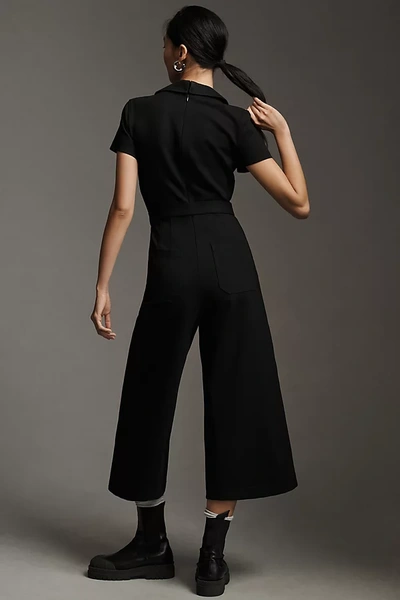 Maeve Wrapped Culotte Ponte Jumpsuit In Black