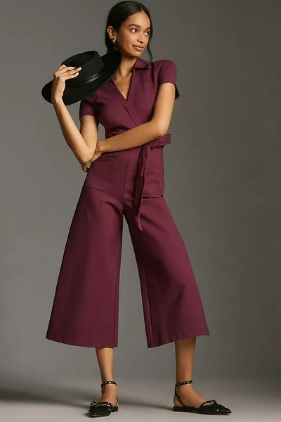 Maeve Wrapped Culotte Ponte Jumpsuit In Purple