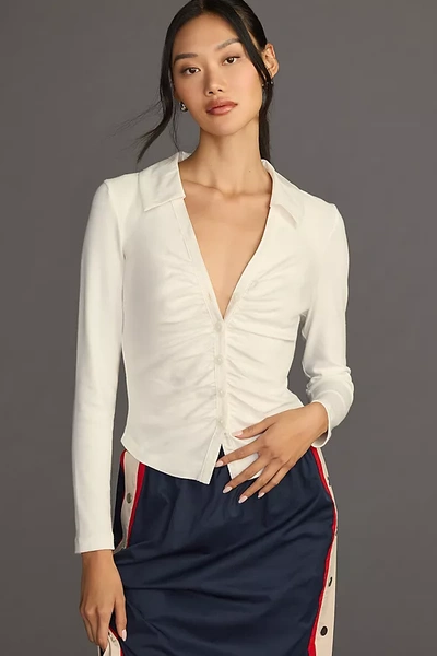Maeve Ruched Shirt Top In White