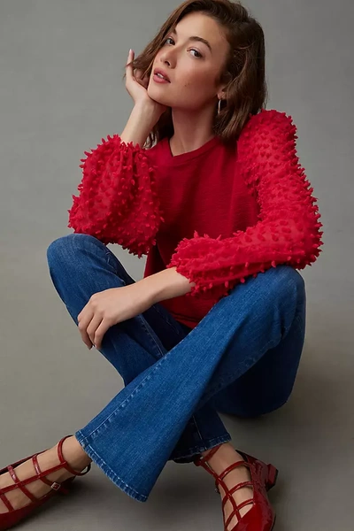 Maeve Textured-sleeve Top In Red