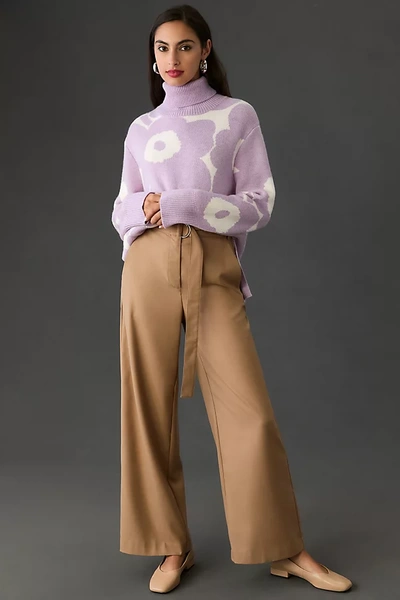 Marimekko Palmetti Solid Wool Mix Trousers Pants In Brown