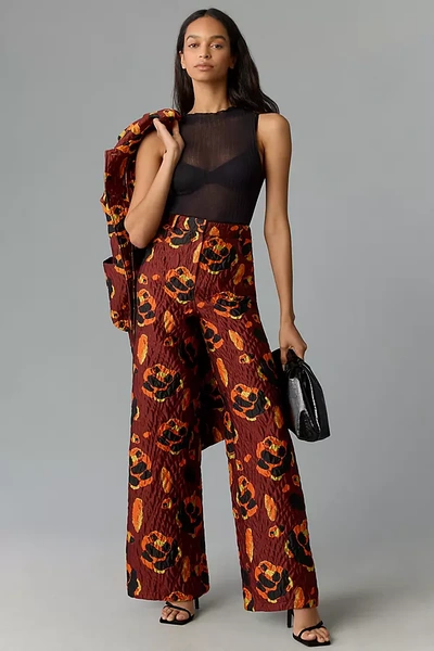 Mehtap Elaidi Printed Brocade Pants In Orange