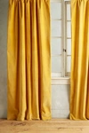 Anthropologie Matte Velvet Curtain In Yellow