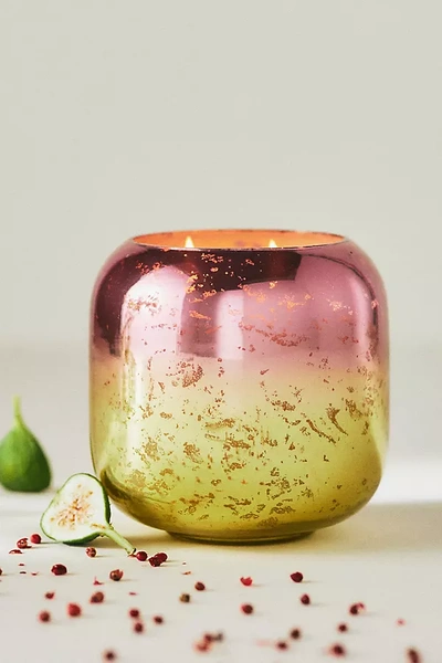 Anthropologie Metallic Ombre Fig & Pink Peppercorn Fresh Woody Glass Candle In Multi